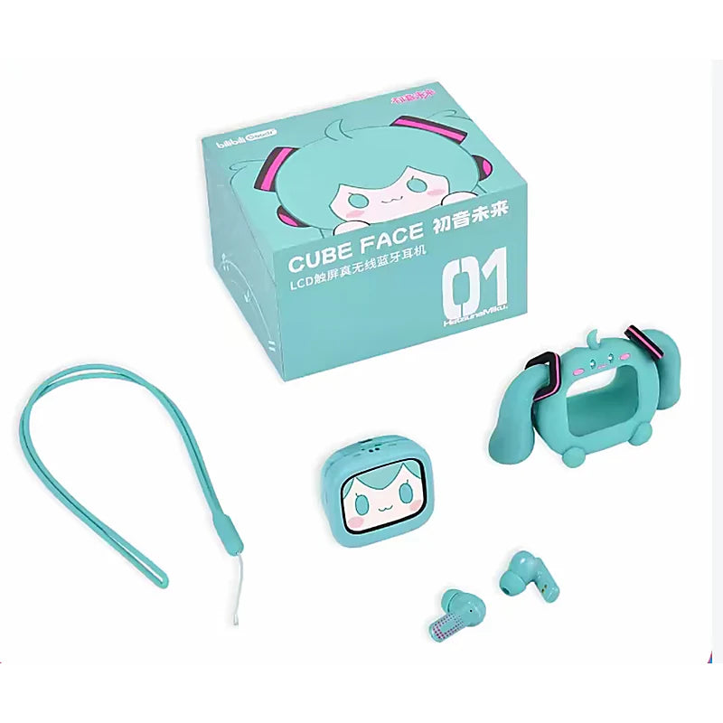 Auriculares Inalámbricos Hatsune Miku Cube Face TWS – Pantalla LCD Táctil & Funda Kawaii Edición Bilibili